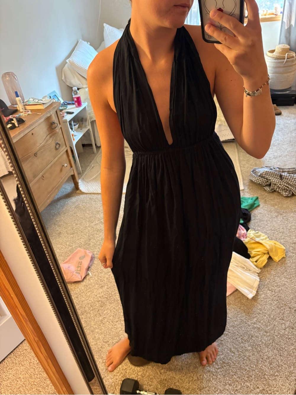 la boheme black halter rayon backless maxi dress